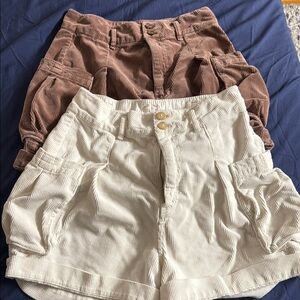 Free People Cream/brown corduroy high waisted shorts- Relaxed Fit size 8
